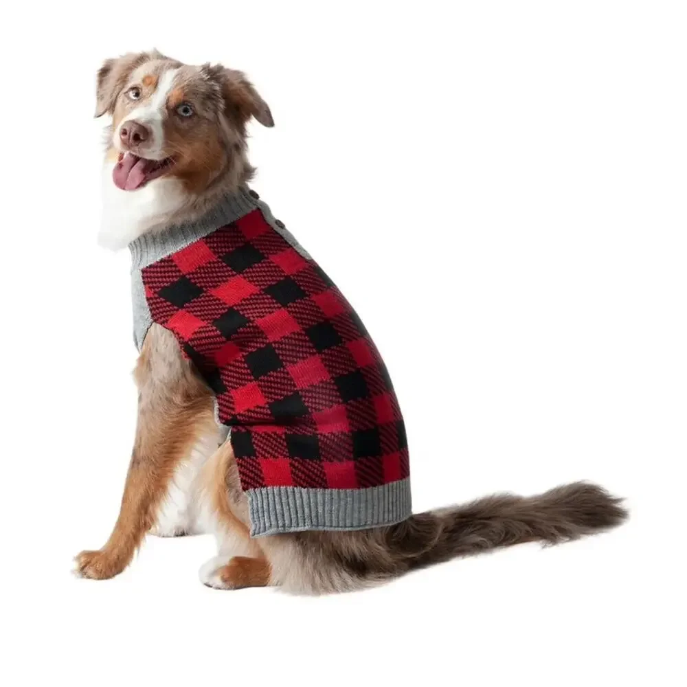 Vibrant Life Dog Sweater Size M Red/Black/Gray Buffalo Check Cozy Pet Lover Gift
